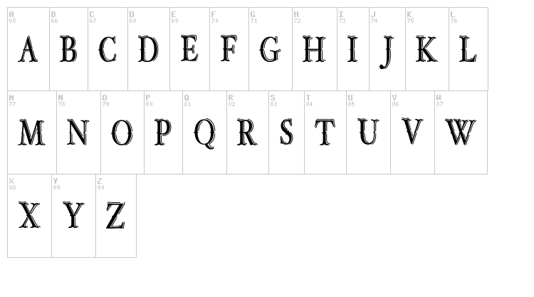 Old Bob Junior font map